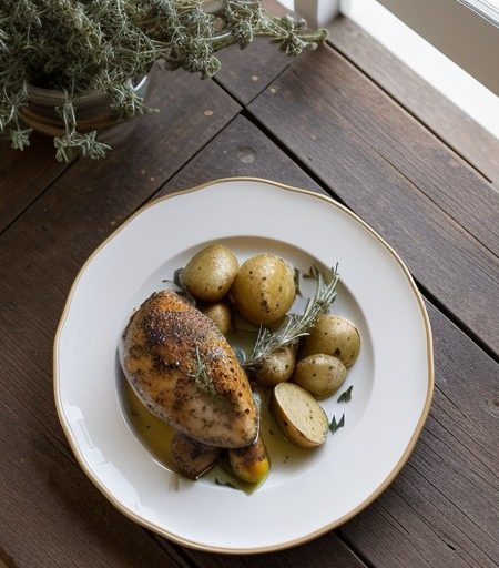 Lemon Thyme Chicken With Rosemary New Potatoes recipe image
