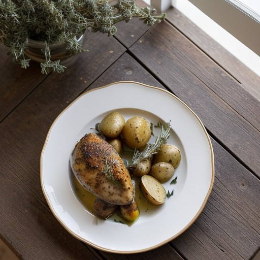 Lemon Thyme Chicken With Rosemary New Potatoes recipe image