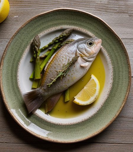 Lemon-Thyme Fish With Asparagus - Country Living recipe image