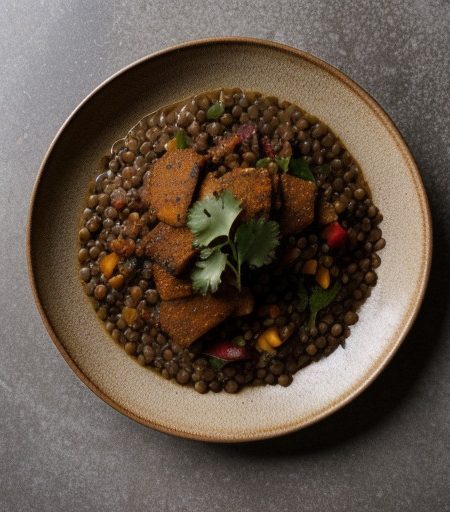Lentils With Chilies, Pork, and Fruit - Lentejas en Adobo recipe image