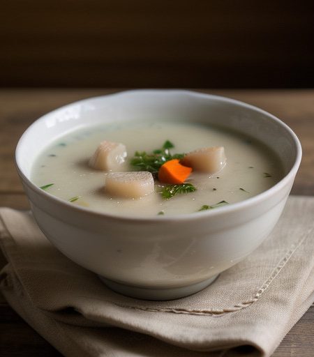 Les Petoncles a La Nage (Scallop Soup recipe image