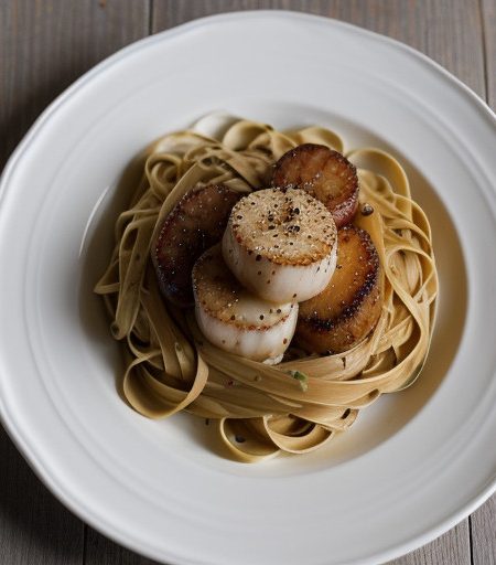 Lickety-Split Linguine With Scallops & Toma recipe image