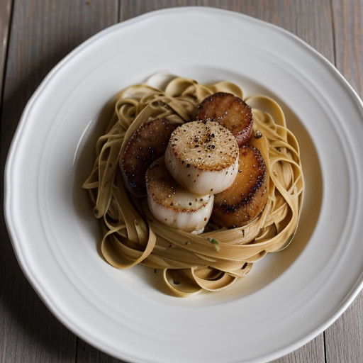 Lickety-Split Linguine With Scallops & Toma recipe image