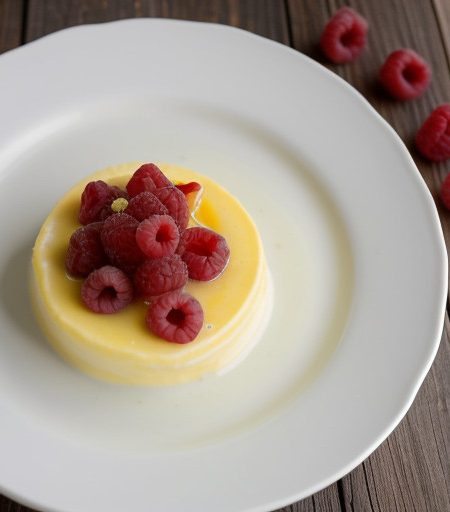 Light Lemon Pudding With Raspberries recipe image