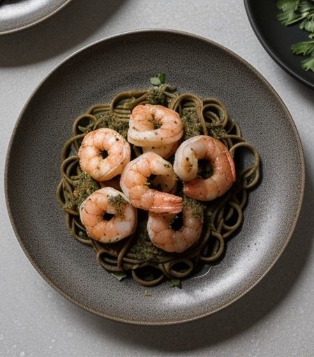 Lime Cilantro Shrimp Over Black Pasta recipe image