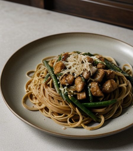 Linguine Stir-Fry With Green Beans & Garlic recipe image
