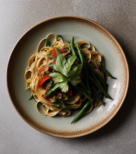 Linguine With Greens, Potato, Garlic, Hot Pepper & Tomato recipe image