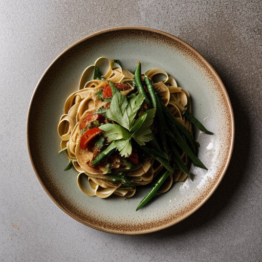 Linguine With Greens, Potato, Garlic, Hot Pepper & Tomato recipe image