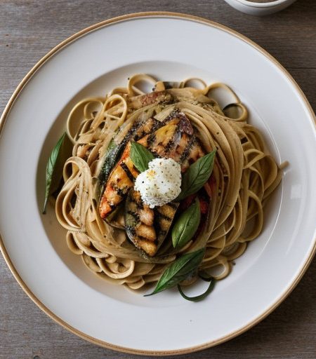 Linguine With Grilled Vegetables & Herb Bre recipe image