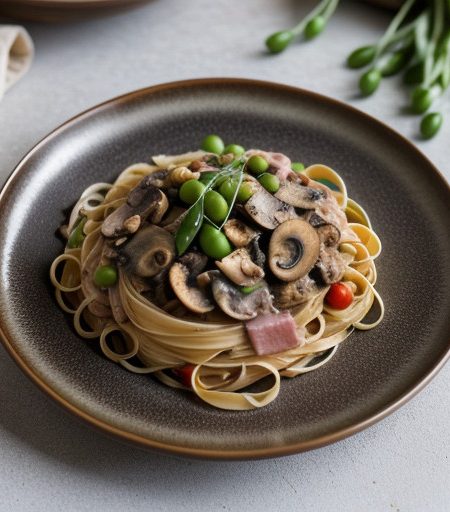 Linguine With Ham~ Peas~ & Mushrooms recipe image