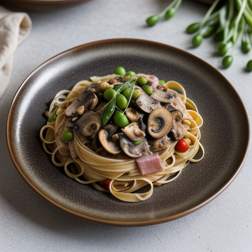 Linguine With Ham~ Peas~ & Mushrooms recipe image