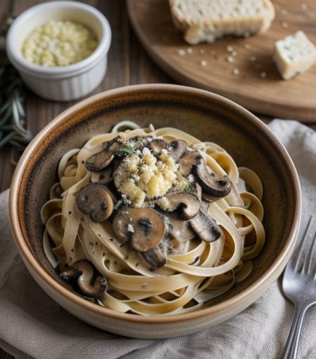 Linguine With Mushroom & Garlic Cream Sauce recipe image