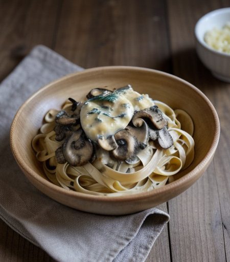 Linguine With Mushroom and Garlic Cream Sauce recipe image