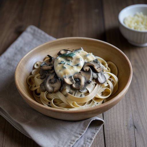 Linguine With Mushroom and Garlic Cream Sauce recipe image