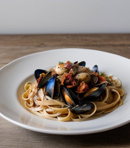 Linguine With Mussels, Sun-Dried Tomatoes and Olives recipe image