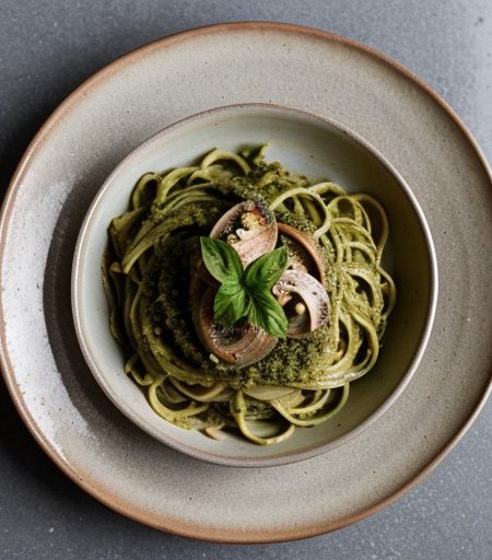 Linguine With Pesto-Clam Sauce - Bon Appetit recipe image