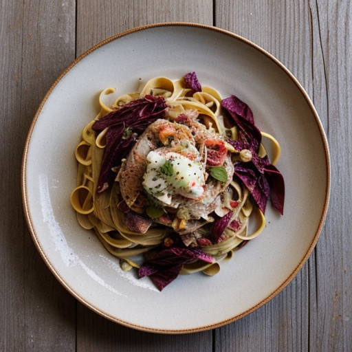 Linguine With Radicchio, Garlic and Crab recipe image