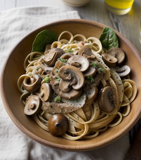 Linguine in Mushroom Caesar Salad recipe image
