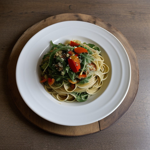 Linguini With Arugula, Golden Garlic & Red Bell Pepper recipe image
