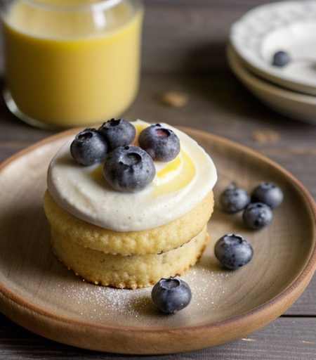 Lo-Fat Cornmeal-Pecan Shortcakes W/Lemon Curd & Blueb recipe image
