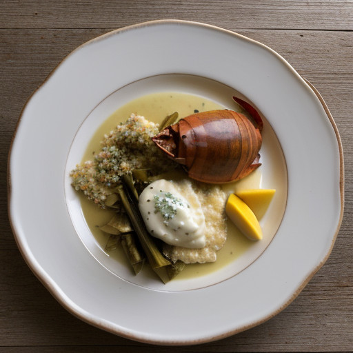 Lobster With Artichokes, Baked Grits and Mango recipe image