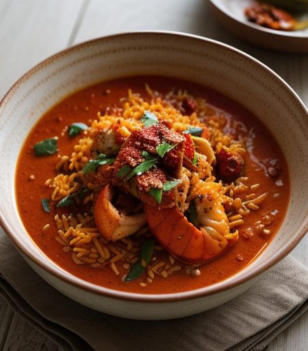 Lobster in Tomato Sauce With Saffron Rice recipe image