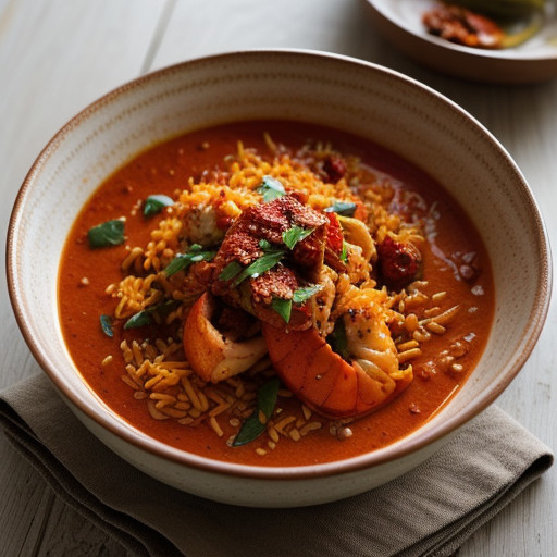 Lobster in Tomato Sauce With Saffron Rice recipe image