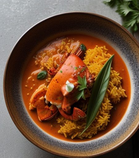 Lobster in Tomato Sauce With Saffron Rice recipe image