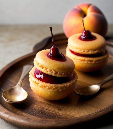Macaroon Stuffed Peaches W/Raspberry Sauce recipe image