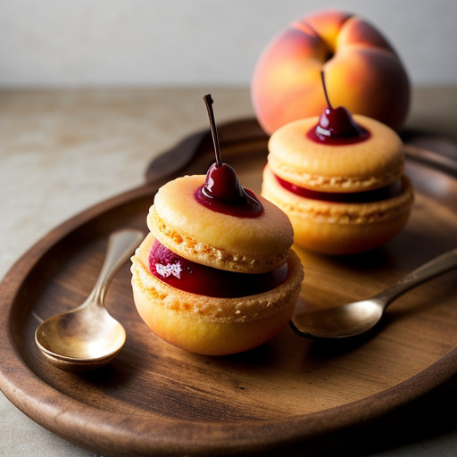 Macaroon Stuffed Peaches W/Raspberry Sauce recipe image