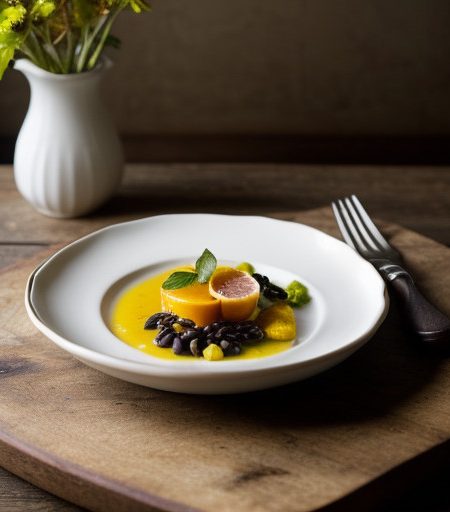 Mahi Saute With Grapefruit Mojo and Black Bean Puree recipe image