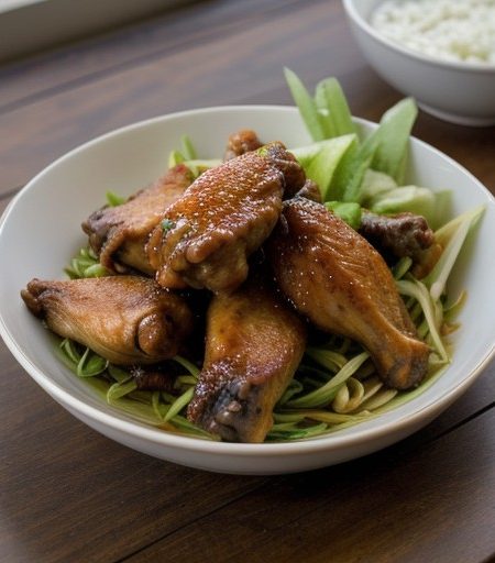 Mahogany Chicken Wings With Green Papaya Salad recipe image