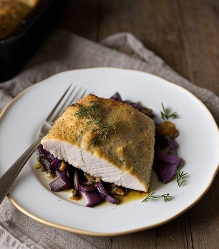 Make-Ahead: Chicken Baked With Red Onions And recipe image