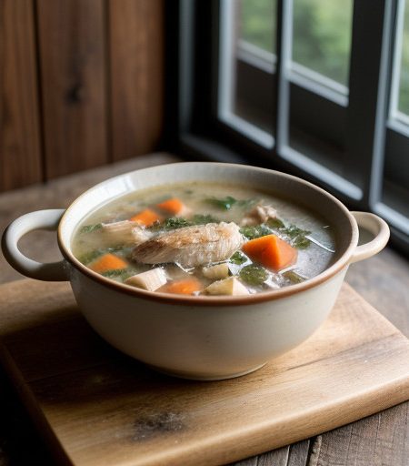 Make-Ahead: Chunky Chicken Soup With Winter V recipe image