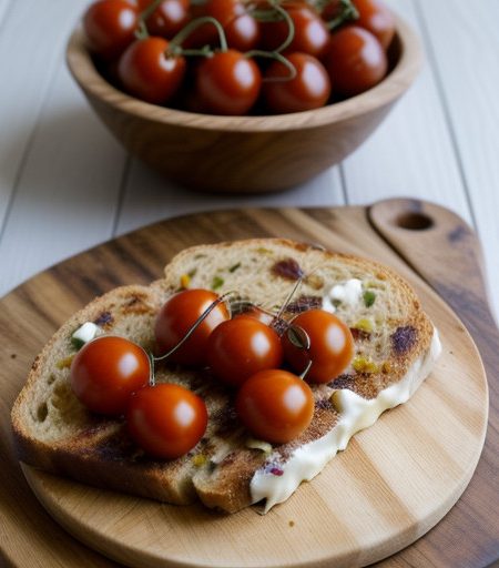 Marinated Cherry Tomatoes Over Garlic Bread recipe image