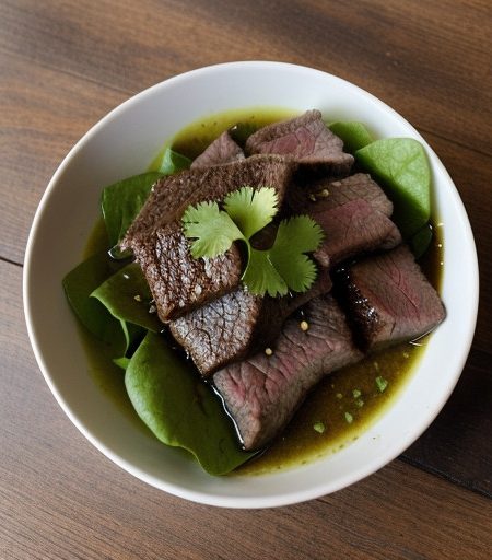 Marinated Cubed Beef With Lime Sauce (Cambodian recipe image