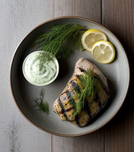 Marjoram Grilled Chicken With Dill/Chive Sauce recipe image