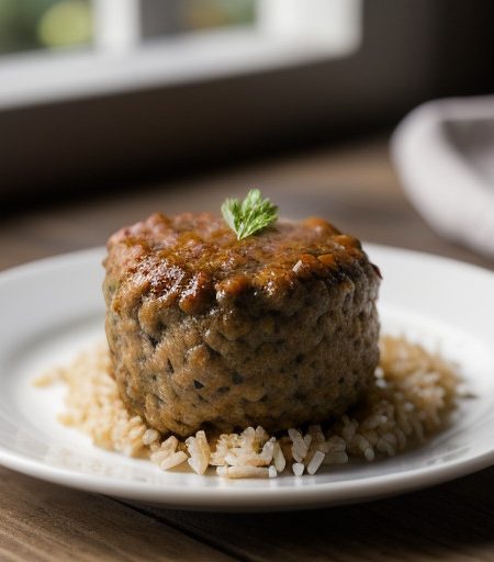 Meatball Cakes With Beer Rice recipe image
