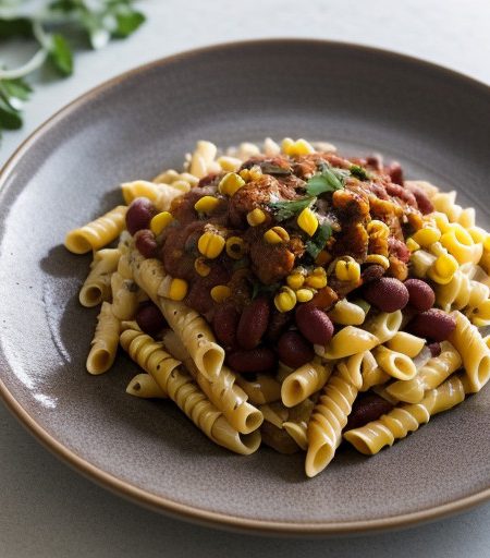 Meatless Chili and Pasta recipe image