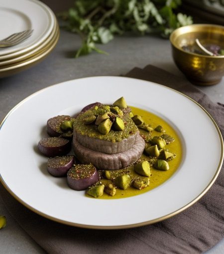 Medallions of Veal With Pistachio Butter Sauc recipe image