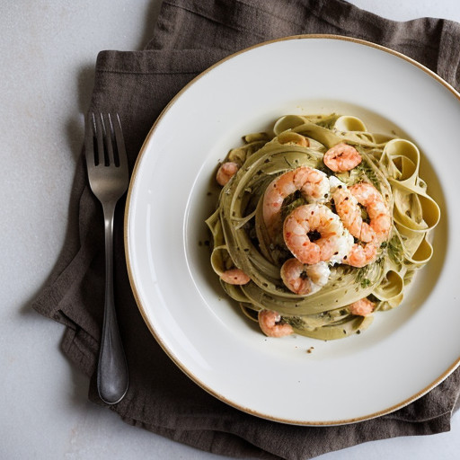 Mediterranean Fettuccine With Shrimp & Spin recipe image