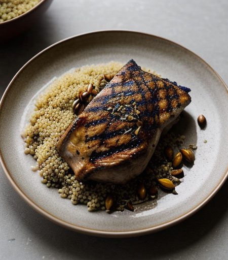 Middle Eastern Grilled Duckling With Couscous and Spiced Ve recipe image