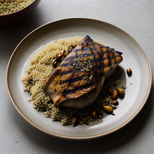 Middle Eastern Grilled Duckling With Couscous and Spiced Ve recipe image