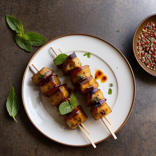 Minted Tomato, Onion & Glazed Tofu Kebabs recipe image