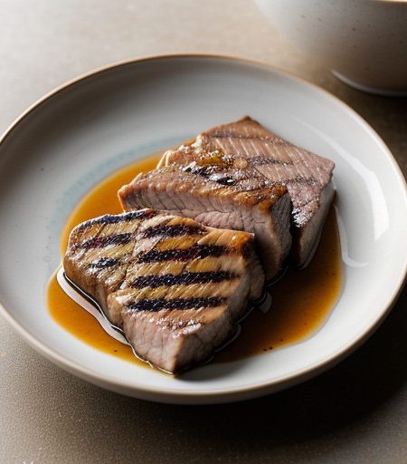 Miso- & Maple-Marinated Pork With Apple & Oni recipe image