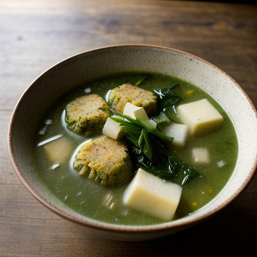 Mixed-Greens Soup With Turnip Fritters - Country Living recipe image