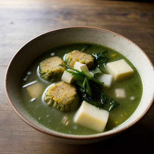 Mixed-Greens Soup With Turnip Fritters - Country Living recipe image