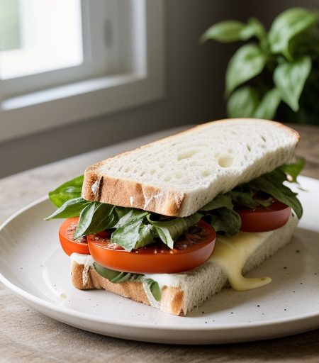 Mozzarella Tomato and Basil Sandwich - Country Living recipe image