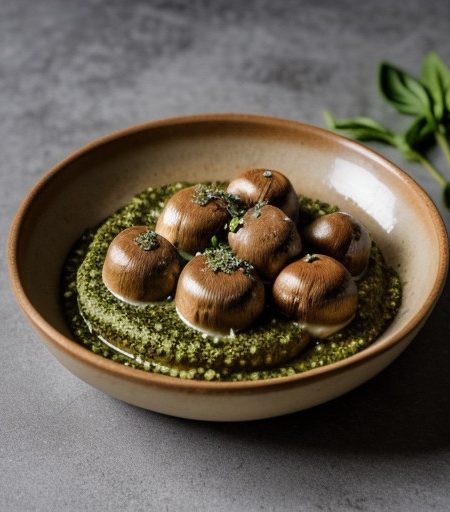 Mushroom Caps With Pesto recipe image