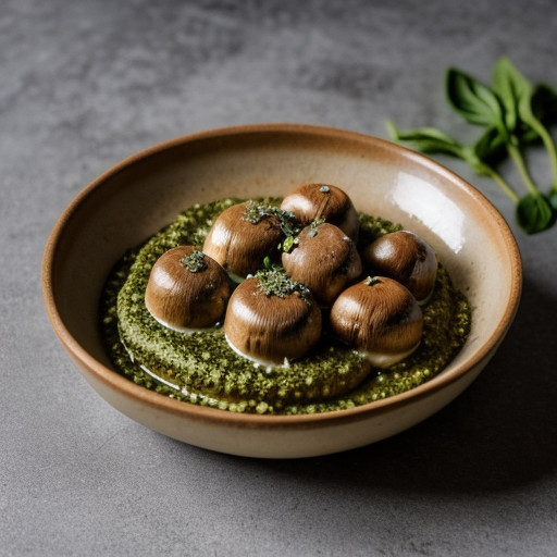 Mushroom Caps With Pesto recipe image